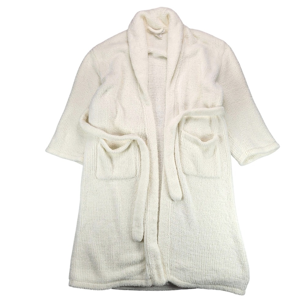 Barefoot Dreams Robe Womens Size 2 Cream Ribbed Knit Shawl Collar CozyChic